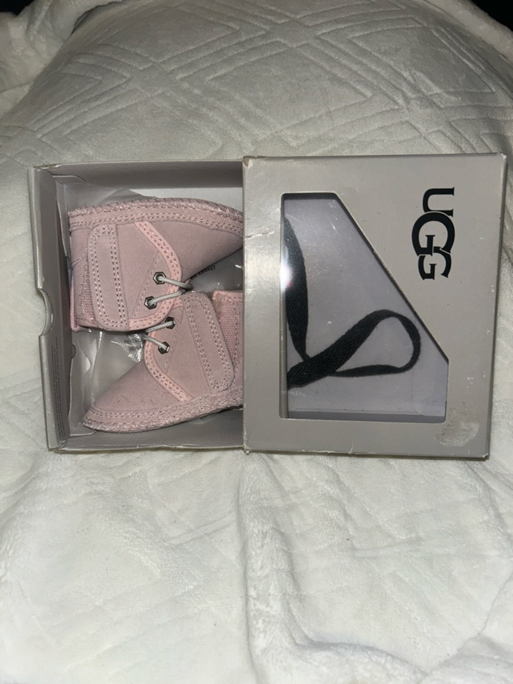 UGG Baby Pink Suede Lace-Up Booties